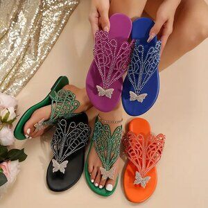 Boho Rhinestone Slide Sandals – Glitter Embellished, Comfy Summer Slip-ons